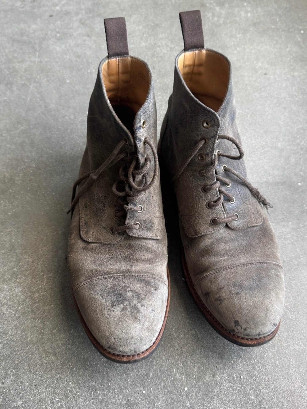 Gray Suede Taft Boots, Size 8 — as-is, broken lace